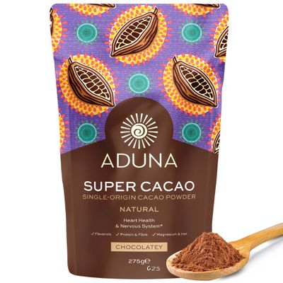 Aduna Super-Cacao Powder | 100% Natural Ghanaian Cacao for Heart Health & Energy Support | Natural Vegan Source of Magnesium, Flavanols & Iron | Superfood for Hot Chocolate, Smoothies, & Baking | 275g