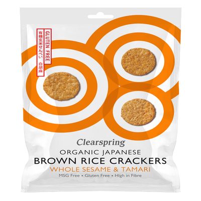 Clearspring Organic Japanese Brown Rice Crackers (Whole Sesame, 6)