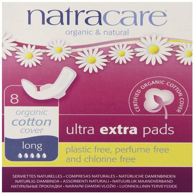 (6 Pack) Natracare Ultra Extra Long Pads with Wings for Heavy Flow or Night, Organic Cotton | 8 x 6 (48 Pads Total)