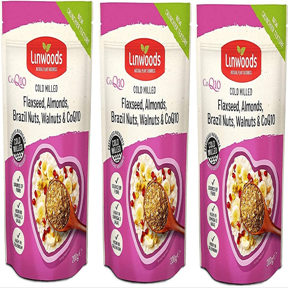 LINWOODS Milled Flaxseed Almonds Brazil Nuts & Q10 200g (Pack of 3)
