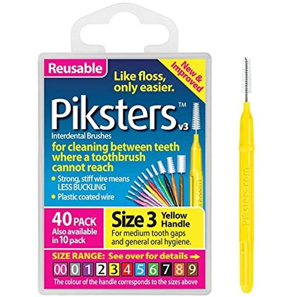 Piksters Interdental Brush Size 3 (40 Pack) - Yellow - Adult - Manual - TOOTHBRUSH