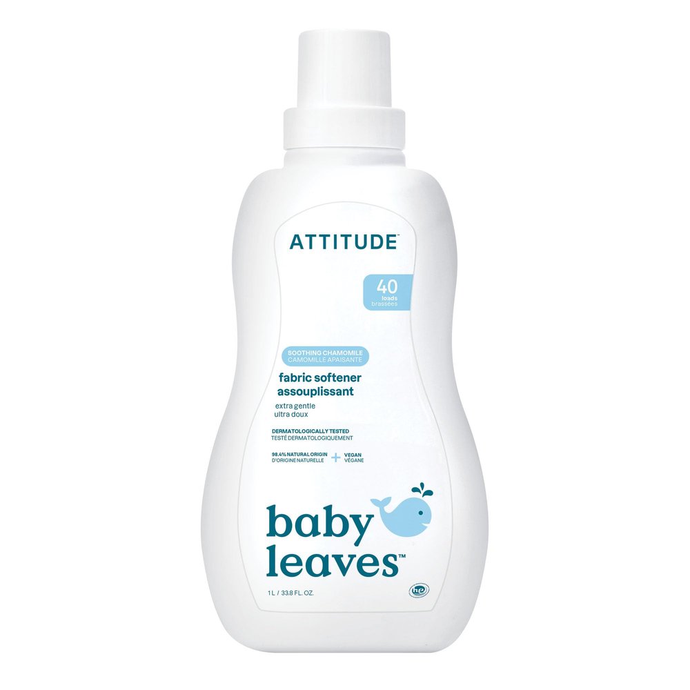 ATTITUDE Baby Fabric Softener Liquid, EWG Verified, Safe for Baby Clothes, Infant and Newborn, Vegan and Naturally Derived Washing Soap, HE Compatible, Soothing Chamomile, 40 Loads, 1 Liter