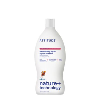 ATTITUDE Washing Up Liquid, EWG Verified, Plant-Based & Vegan Dish Soap, Naturally Derived, Pink Grapefruit Scent, 700 mL