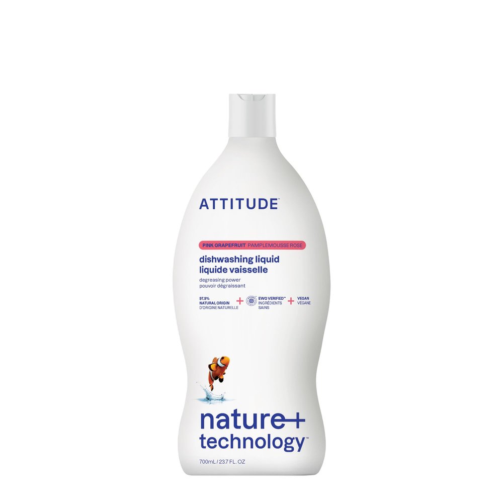 ATTITUDE Washing Up Liquid, EWG Verified, Plant-Based & Vegan Dish Soap, Naturally Derived, Pink Grapefruit Scent, 700 mL