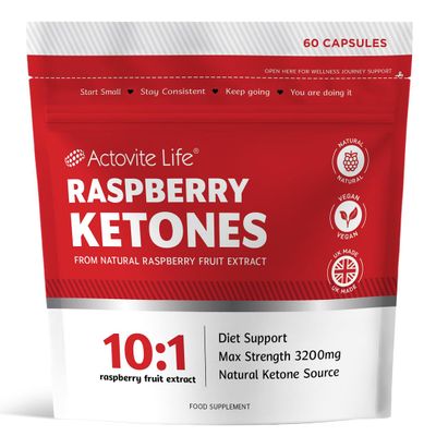 Actovite Raspberry Ketones 3200mg | Natural Ketone Supplements | Keto Support | Vegan Clean GMO-Free | 10:1 High Concentration | 60 x Capsules | Real Raspberry Fruit Extract Rich in Phenolic Compounds