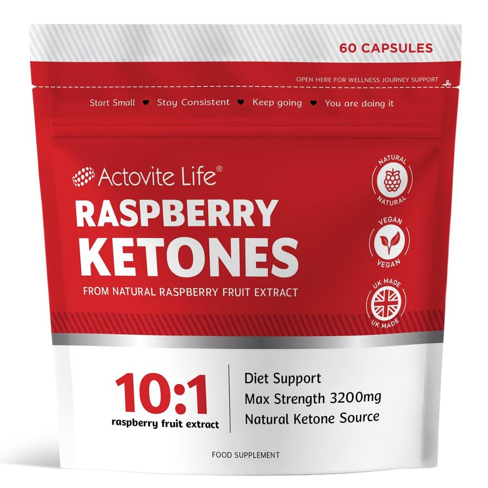 Actovite Raspberry Ketones 3200mg | Natural Ketone Supplements | Keto Support | Vegan Clean GMO-Free | 10:1 High Concentration | 60 x Capsules | Real Raspberry Fruit Extract Rich in Phenolic Compounds