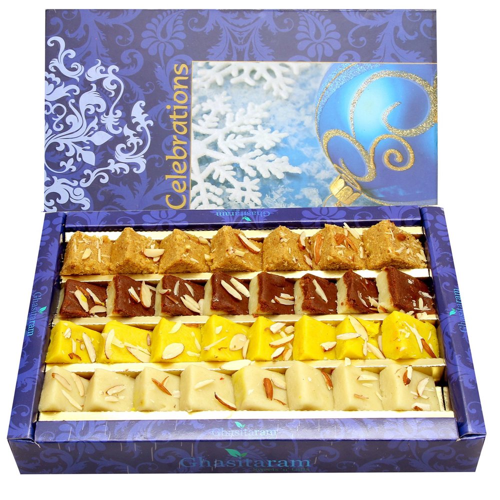 Ghasitaram Gifts Indian Sweets - Sugar Free Assorted Mawa Barfis (800 GMS)