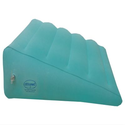 OBBO MED HR-7510 Inflatable Portable Bed Wedge Pillow with Velour Surface for Sleeping, Travel, Trip Vacation, Horizontal Indention Prevent Sliding, 23" x 22" x(7.5"~1.5"), Cyan