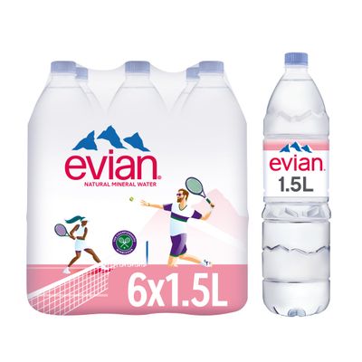 Evian Still Natural Mineral Water, 6 x 1.5L