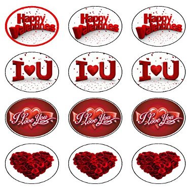 12x 2" Valentines Day Mix 5cm PRE-CUT PREMIUM RICE PAPER Edible cake Toppers