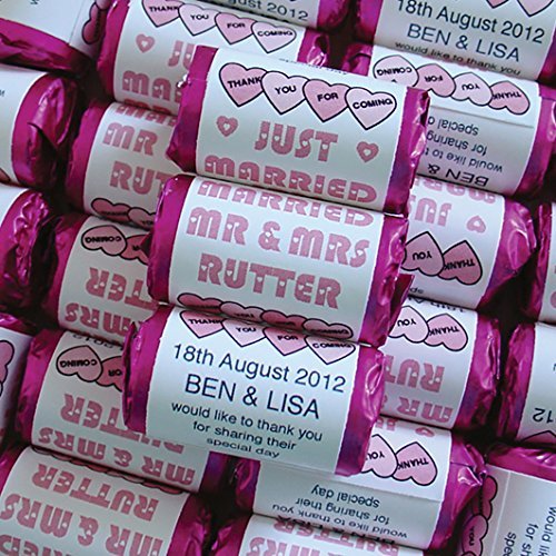 100 PERSONALISED BABY PINK MINI LOVE HEARTS SWEETS - JUST MARRIED MR AND MRS
