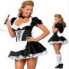 JJ-GOGO Women's French Maid Costume Sexy Black Satin Halloween Fancy Dress S-5XL, Black, Medium view 2