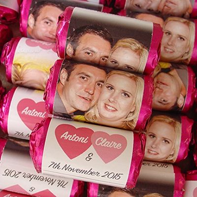 100 Personalised Photo MINI Love Hearts Sweets - Wedding / Engagement / Anniversary