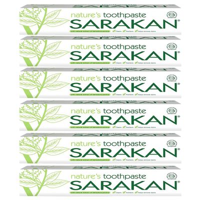 6 x Sarakan Natures Toothpaste (50 ml) | Vegan Toothpaste | Fluoride Free | Suitable for Adults and Children