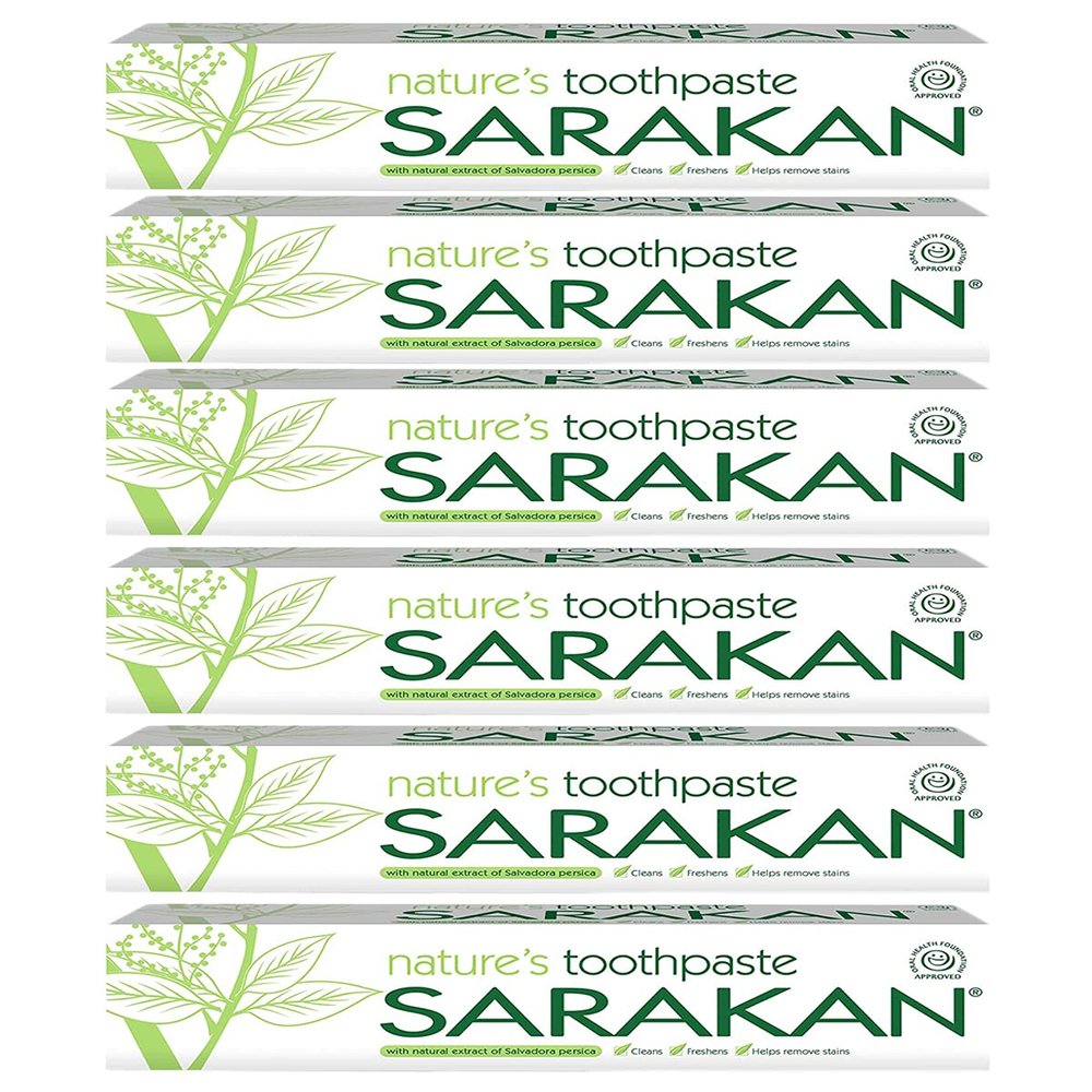 6 x Sarakan Natures Toothpaste (50 ml) | Vegan Toothpaste | Fluoride Free | Suitable for Adults and Children