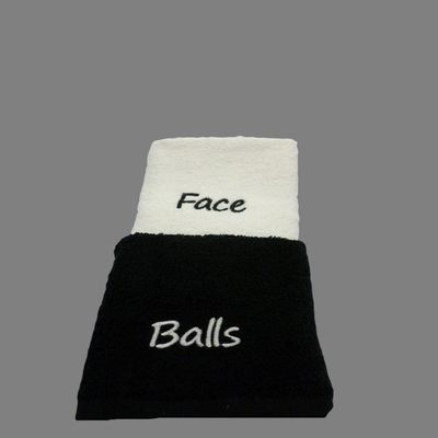 Face and Balls Embroidered Face Cloths (Black & White)