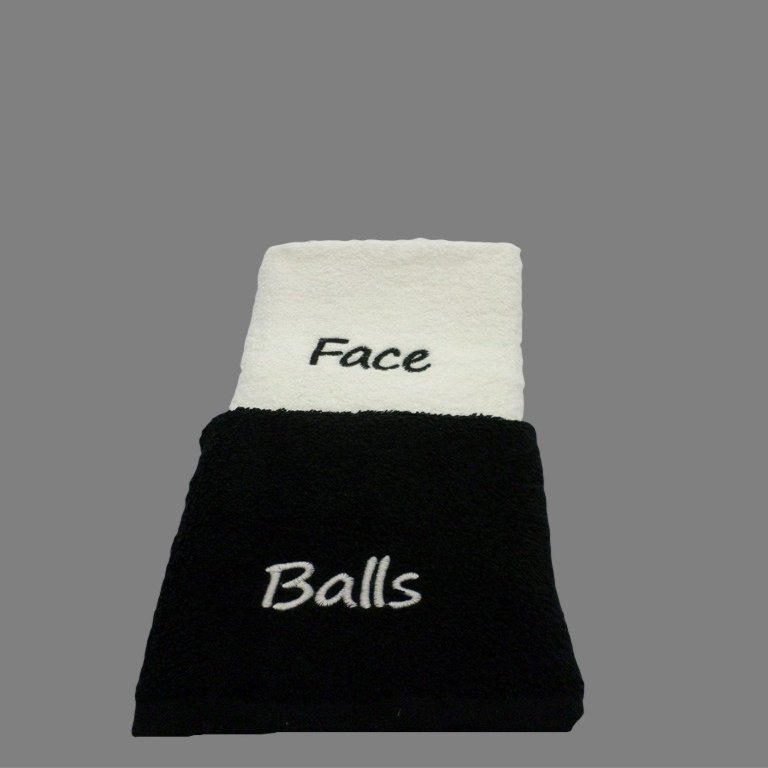 Face and Balls Embroidered Face Cloths (Black & White)