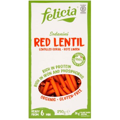 Felicia Gluten Free Organic Red Lentil Sedanini Pasta 250 G