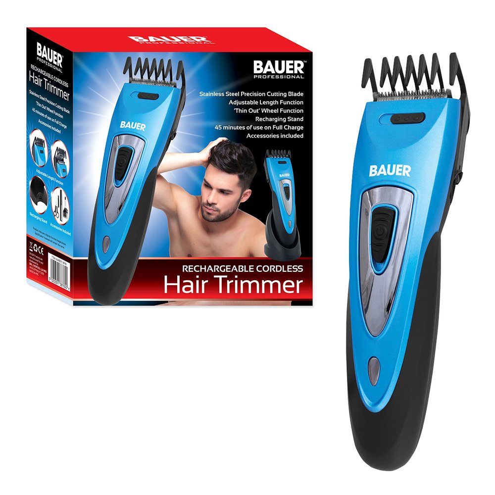 Bauer Professional 38760 Men's Hair Trimmer and Clippers | Rechargeable & Cordless | Salon Quality | Stainless Steel Blades