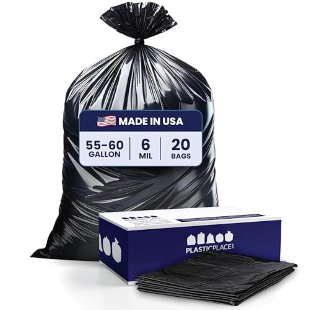 Plasticplace Contractor Trash Bags 55-60 Gallon 6.0 Mil Black Heavy Duty Garbage Bag 36 x 58 (20 Count) (CON55X620A)