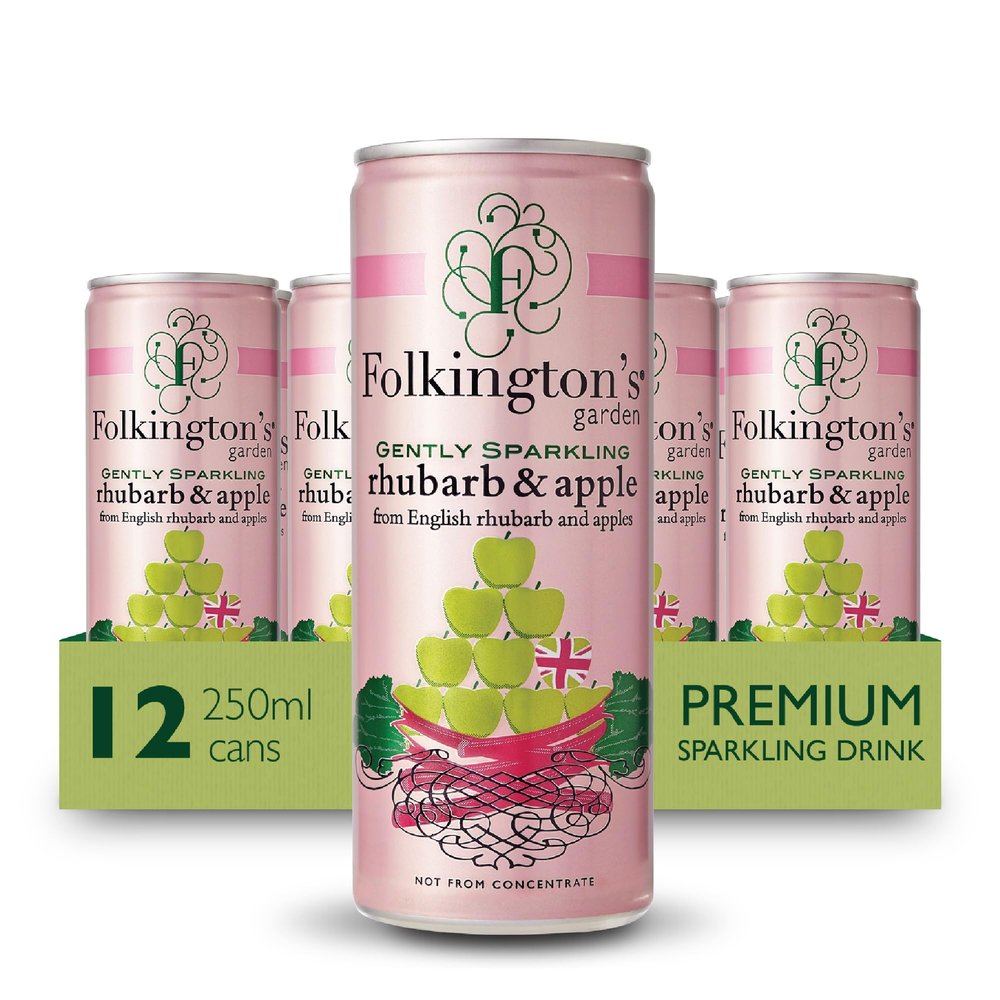Folkington's Rhubarb and Apple Press, 12 Cans, Sparkling Soft Drink, Great Cocktail and Gin Mixer, 12 x 250 ml