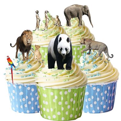 30 Stand Up Zoo Jungle Safari Animals Premium Edible Wafer Paper Cake Toppers Decorations