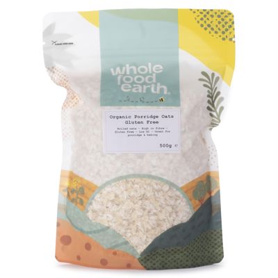 Wholefood Earth Organic Gluten Free Porridge Oats 500g | GMO Free | Vegan | High Fibre | Certified Organic