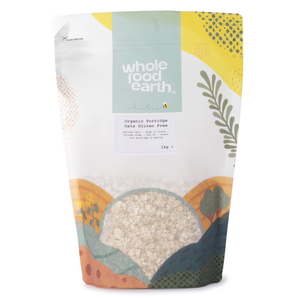Wholefood Earth Organic Gluten Free Porridge Oats 1 kg | GMO Free | Vegan | High Fibre | Certified Organic
