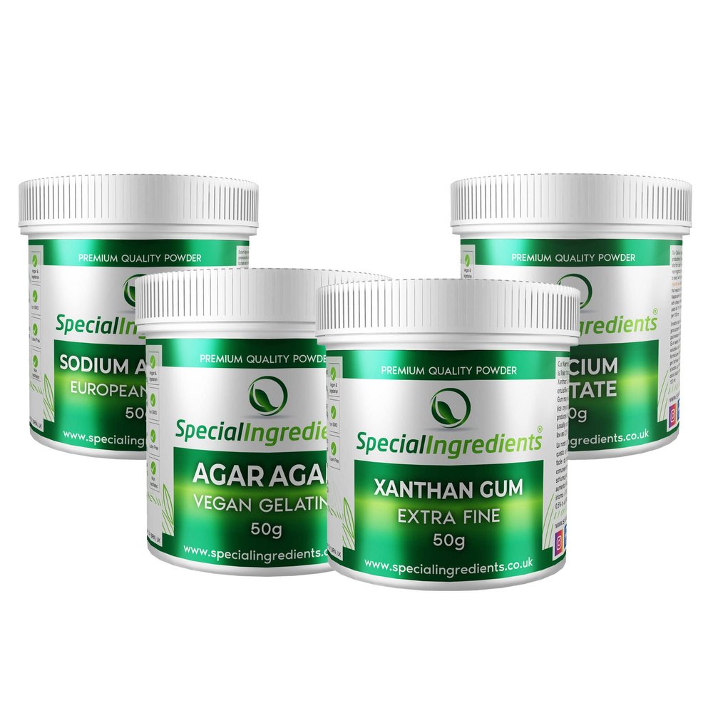 Special Ingredients Molecular Gastronomy Ingredients Pack Agar Agar, Xanthan Gum, Calcium Lactate, Sodium Alginate 4 x 50g