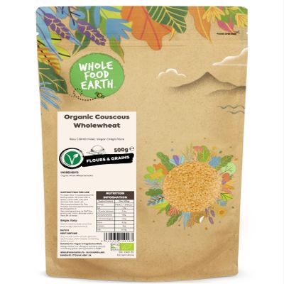 Wholefood Earth Organic Couscous Wholewheat 500 g | Raw | GMO Free | Vegan | High Fibre | Certified Organic