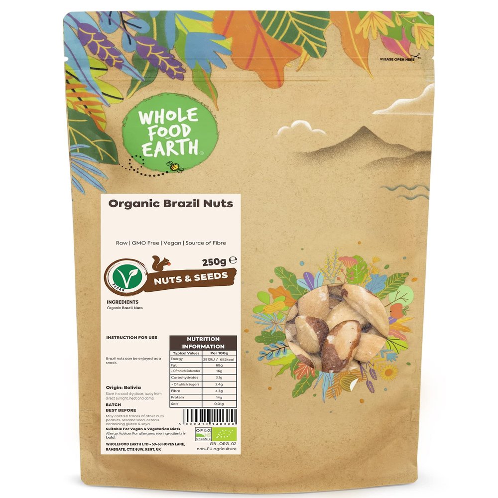 Wholefood Earth Organic Brazil Nuts  250g | Raw | GMO Free | Vegan | Source of Fibre | Certified Organic