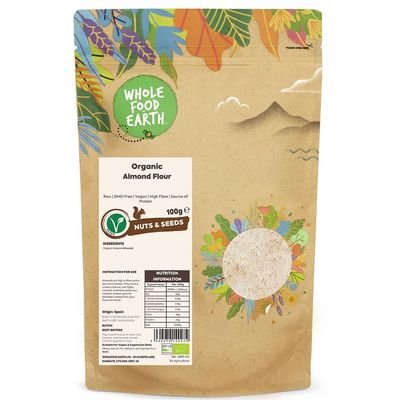 Wholefood Earth Organic Ground Almonds 100g | Raw | GMO Free | Vegan | High Fibre | Source of Protein | Certified Organic