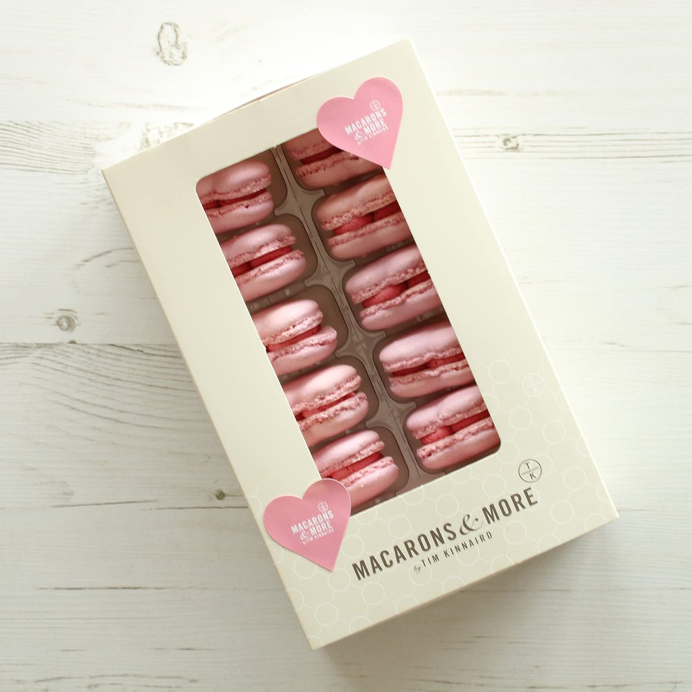 Box of 12 Heart Shaped Raspberry Macarons