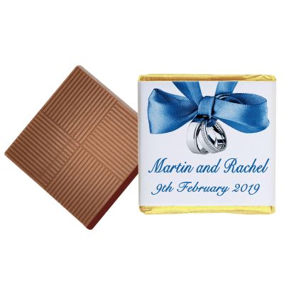 50 Blue Ribbon Theme Personalised Chocolate Wedding Favours (Plain Mint)