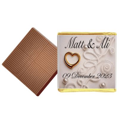 50 Lace & Gold RIng Personalised Chocolate Wedding Favours (Milk)