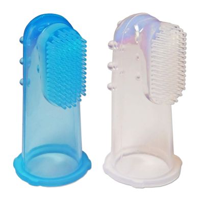 2 x Baby Silicone Finger Toothbrush ~ Baby Infant Gums Massager Brush (Clear & Blue)