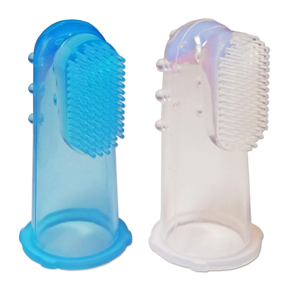 2 x Baby Silicone Finger Toothbrush ~ Baby Infant Gums Massager Brush (Clear & Blue)