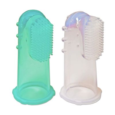 2 x Baby Silicone Finger Toothbrush ~ Baby Infant Gums Massager Brush (Clear & Green)