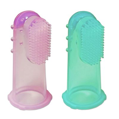 2 x Baby Silicone Finger Toothbrush ~ Baby Infant Gums Massager Brush (Pink & Green)