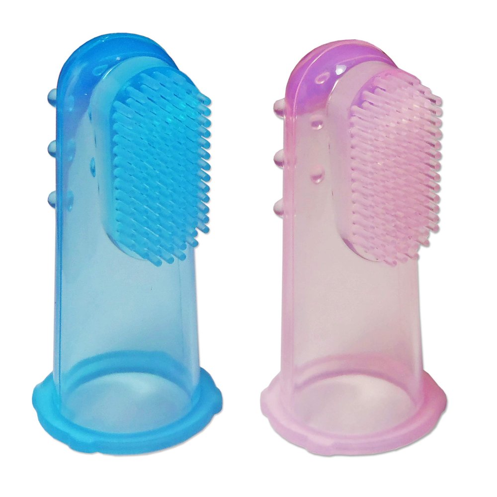 2 x Baby Silicone Finger Toothbrush ~ Baby Infant Gums Massager Brush (Pink & Blue)