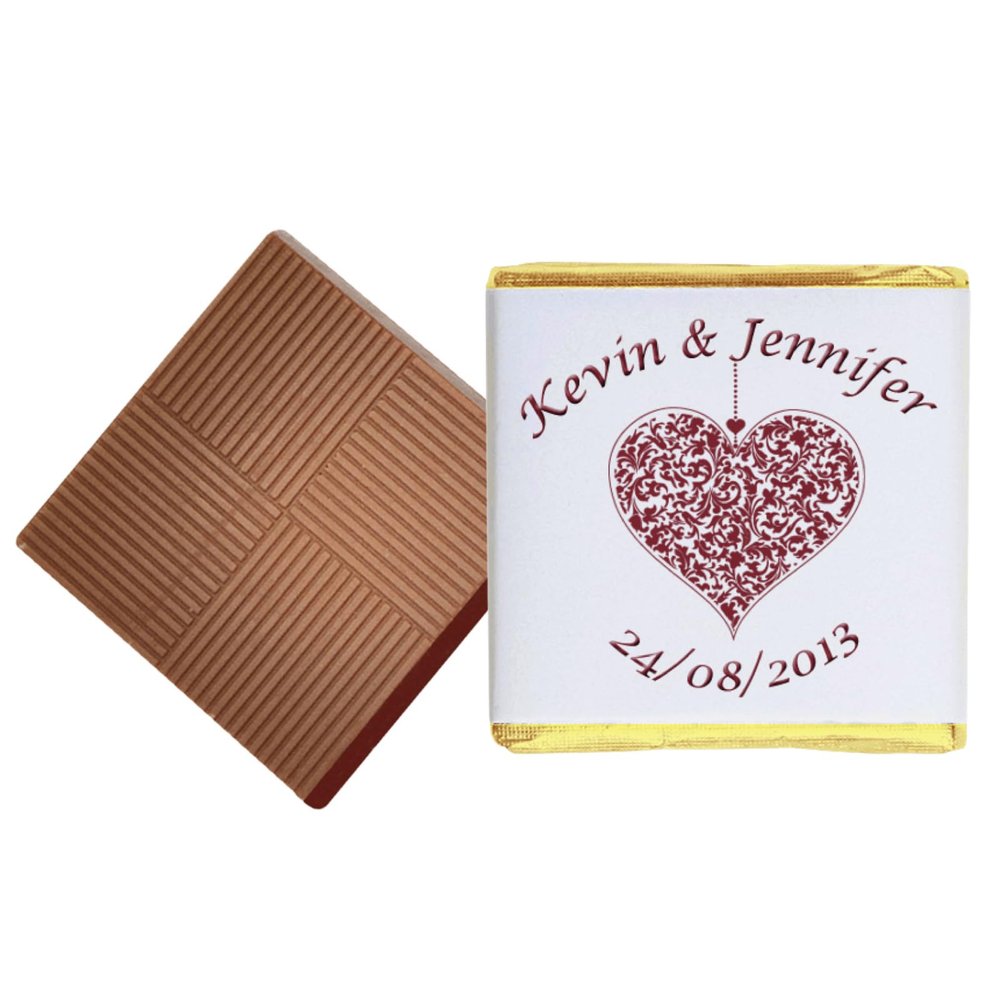 100 Red Heart Personalised Chocolate Wedding Favours (Milk)