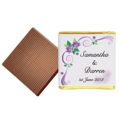 100 Purple Swirl Personalised Chocolate Wedding Favours (Milk)