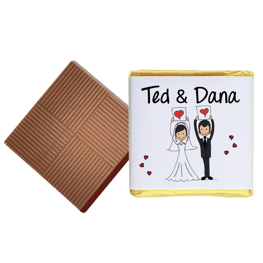 100 Groom and Bride Personalised Chocolate Wedding Favours (Plain Mint)