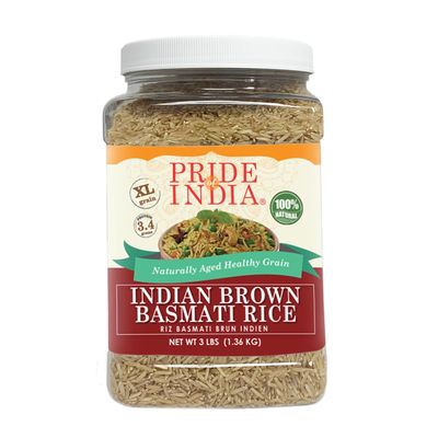 Extra Long Indian Brown Basmati Rice - Naturally Aged Healthy Grain Jar - Fragrant and Aromatic Rice  DASH diet Approved - 3 pound Jar