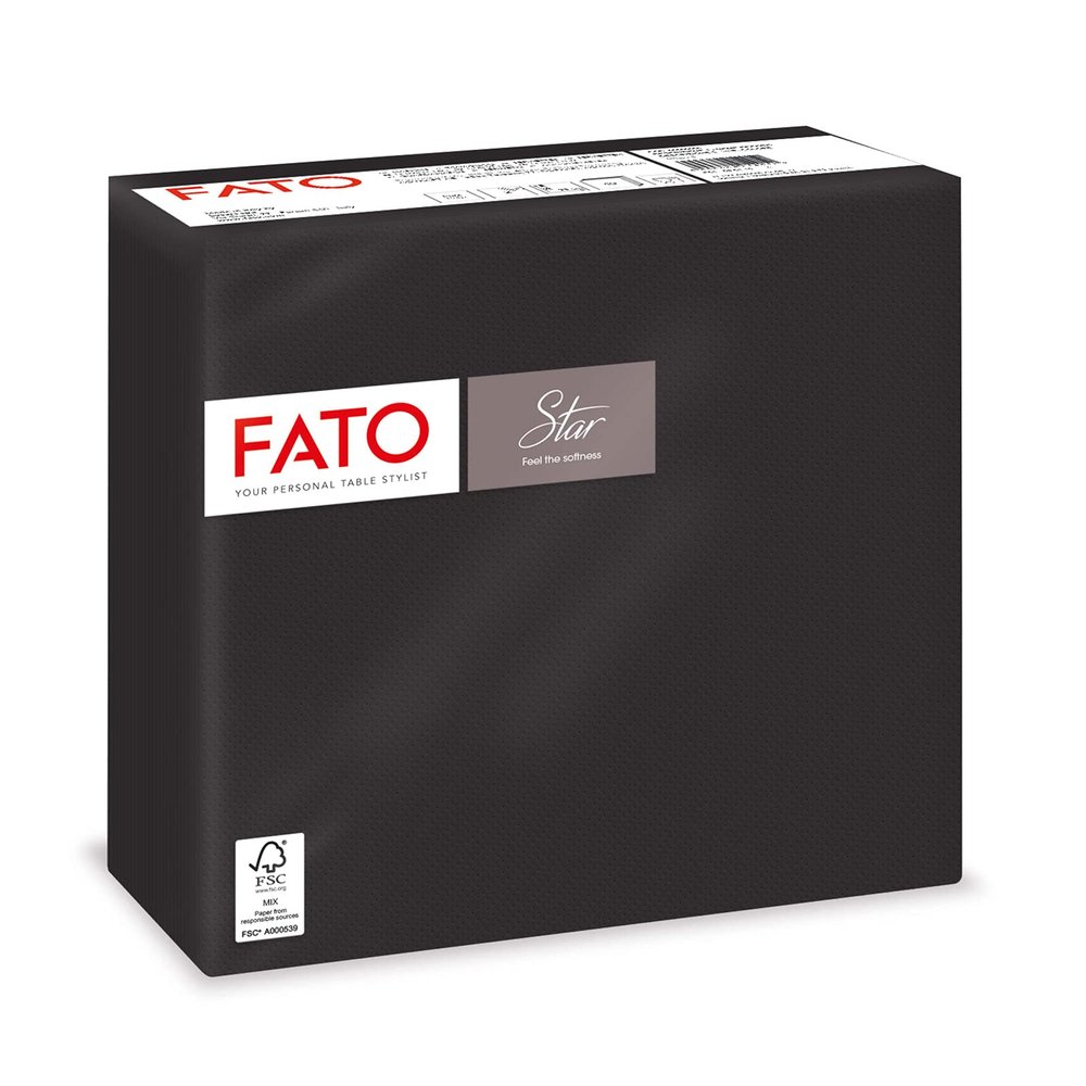 Fato - Disposable Paper Napkins, Softness and Fluffiness, Pack of 40 Napkins, Size 38 x 38 cm Folded in 4 and 2 Layers, Colour Black, 100% Pure Cellulose Paper, FSC Certified