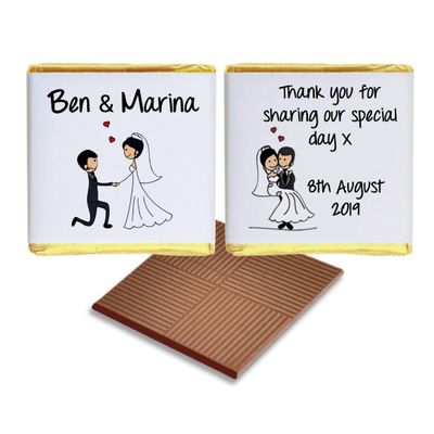 Personalised Chocolate Wedding Favours, Personalized Chocolates, Custom Party Favours, Cartoon Bride and Groom, Hearts hand, Wedding Favours, Wedding gift Design code: SW402
