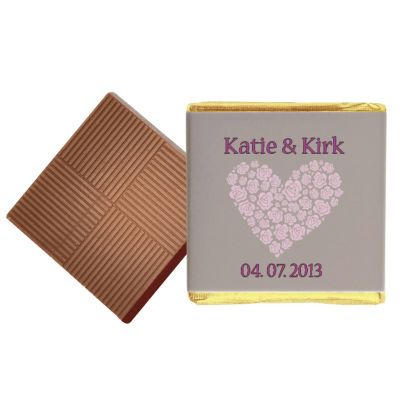 100 Pink Heart Theme Personalised Chocolate Wedding Favours (Plain Mint)