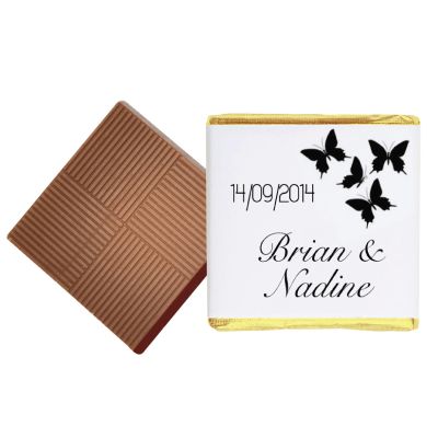 100 Black Butterfly Personalised Chocolate Wedding Favours (Milk)