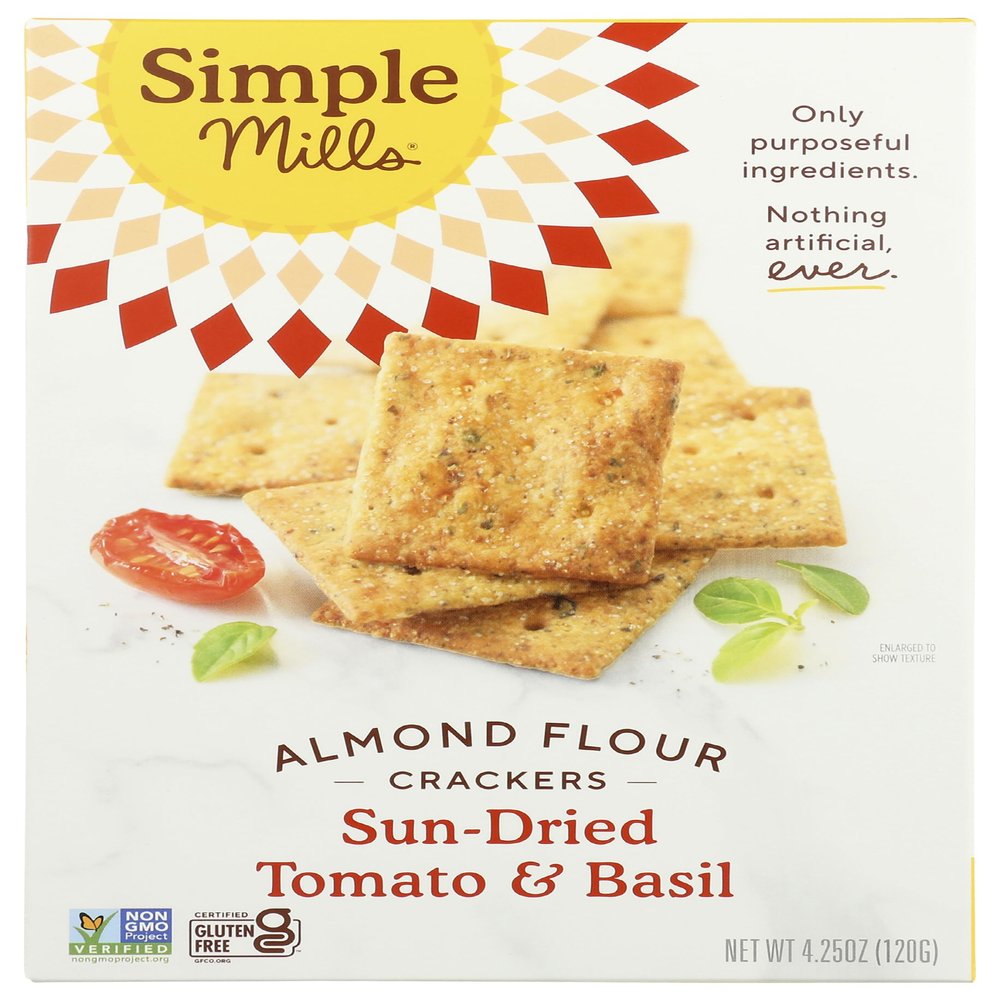 Simple Mills Almond Flour Crackers, Sundried Tomato & Basil, Naturally Gluten Free, 4.25 oz