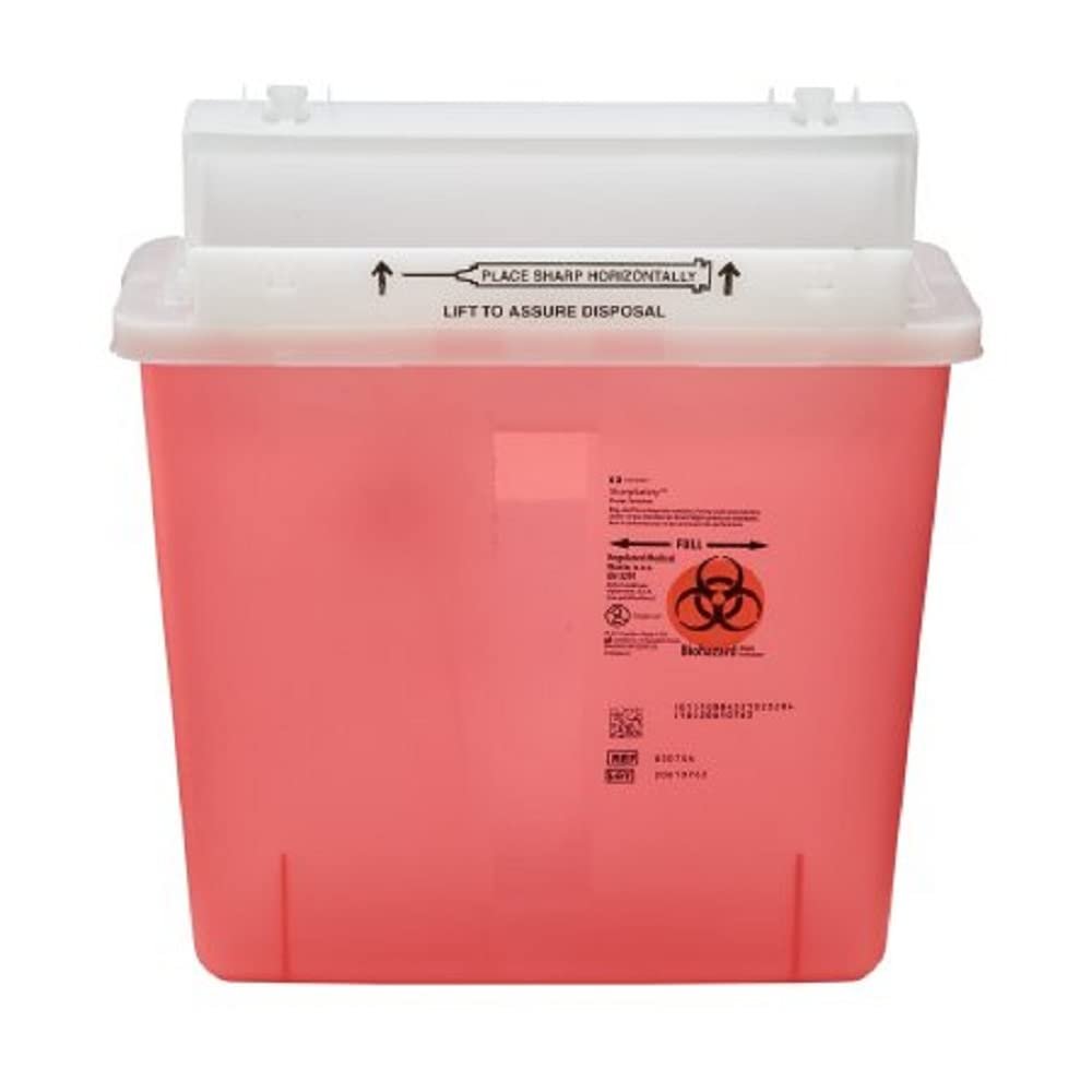 Covidien COV-8507SA SharpSafety Safety In Room Sharps Container Counterbalance Lid, 5 quart Capacity, Transparent Red